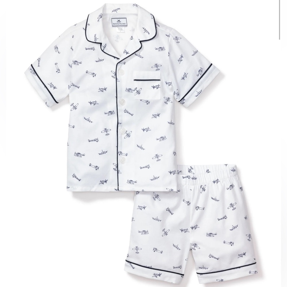Petite Plume Kid's Twill Pajama Short Set in Par Avion